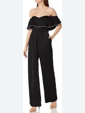 Off-the-Shoulder Black Wide-Leg Jumpsuit with Ruffle Bodice romper 6